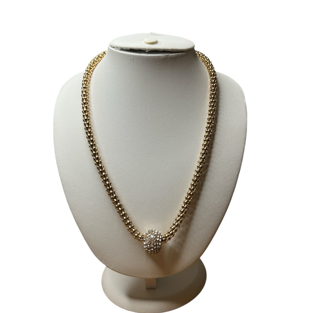 176 Elegant Gold Necklace with Crystal Glitter Pendant